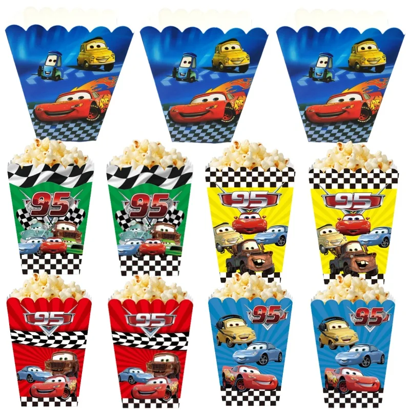 

6/24pcs Disney Cars Paper Popcorn Box Gift Bag For Kids Favor Lightning McQueen Theme Birthday Party Cars Candy Gift Bag Decorat