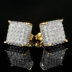 Trendy  Gold / Silver Color Bling Out Iced AAA Three-dimensional Zirconia Micropave Square Hip Hop Stud Earrings