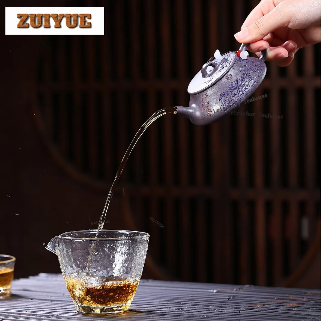 120ml Classic Yixing Purple Clay Teapots Handmade Stone Scoop Pot Raw Ore Sky Blue Mud Tea Brewing Kettle Zisha Tea Set Craft