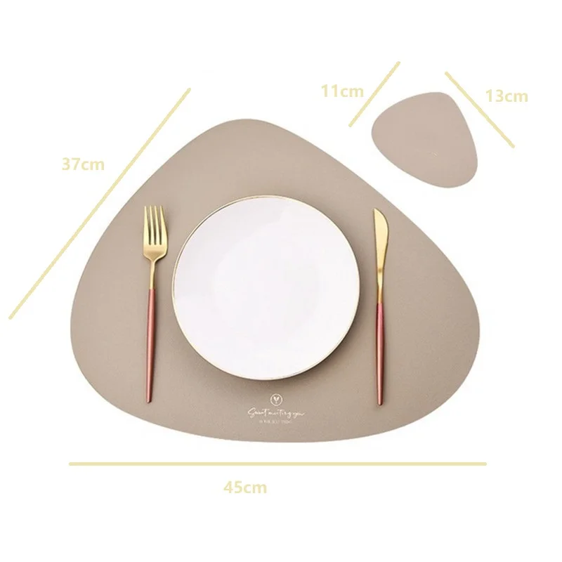 1/4Sets Khaki Placemat and Coaster Set Shaped PU Luxury Table Pad Place Mat Tableware Cafe Pad Kitchen Accessories 식탁매트 Салфетки