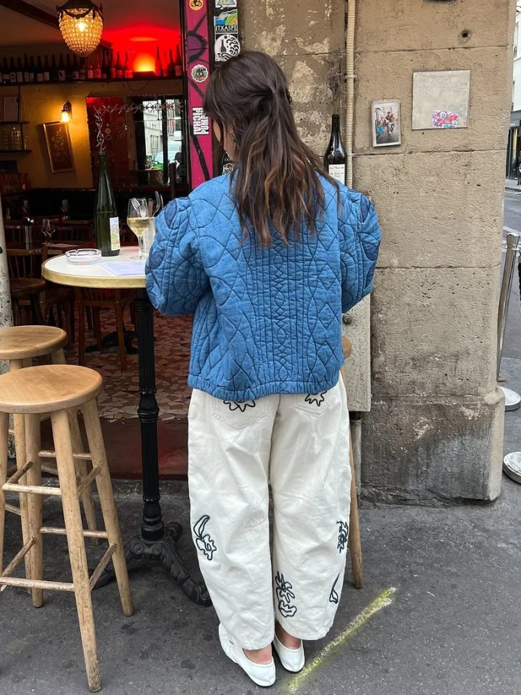 

Printed Long Sleeve Button Short Padded Jackets Women's Casual O-neck Single Breasted Straight Coats New Autumn Winter Outerwear