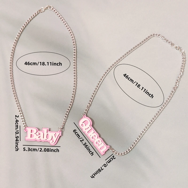 KUGUYS Cute Mirror Pendant Necklaces for Women Letters Lovers Girls PINK Acrylic Jewelry Accessories