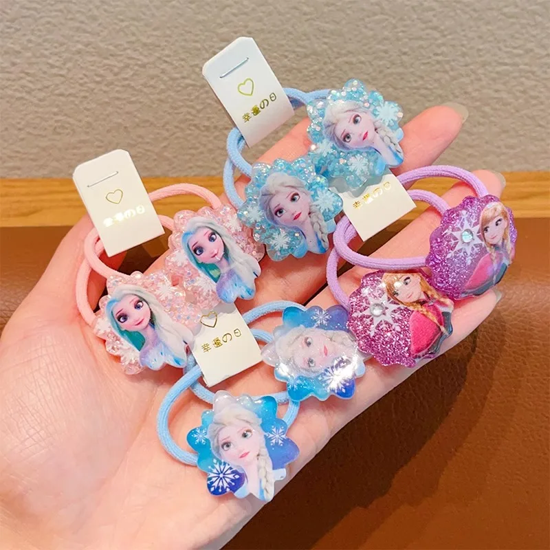 Kawaii Elsa Anna Princess Rubber Band Hairband Frozen Hair Rope Three-dimensional Cartoon Elsa Ponytail Hairband 2 Pairs