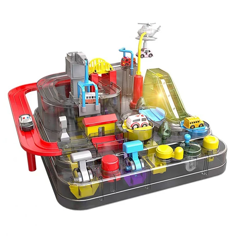 B-M Transparent Adventure Game Racing Rail Car Model Racing Educational Toy Children Track Car Brain Game Mechanical Toys