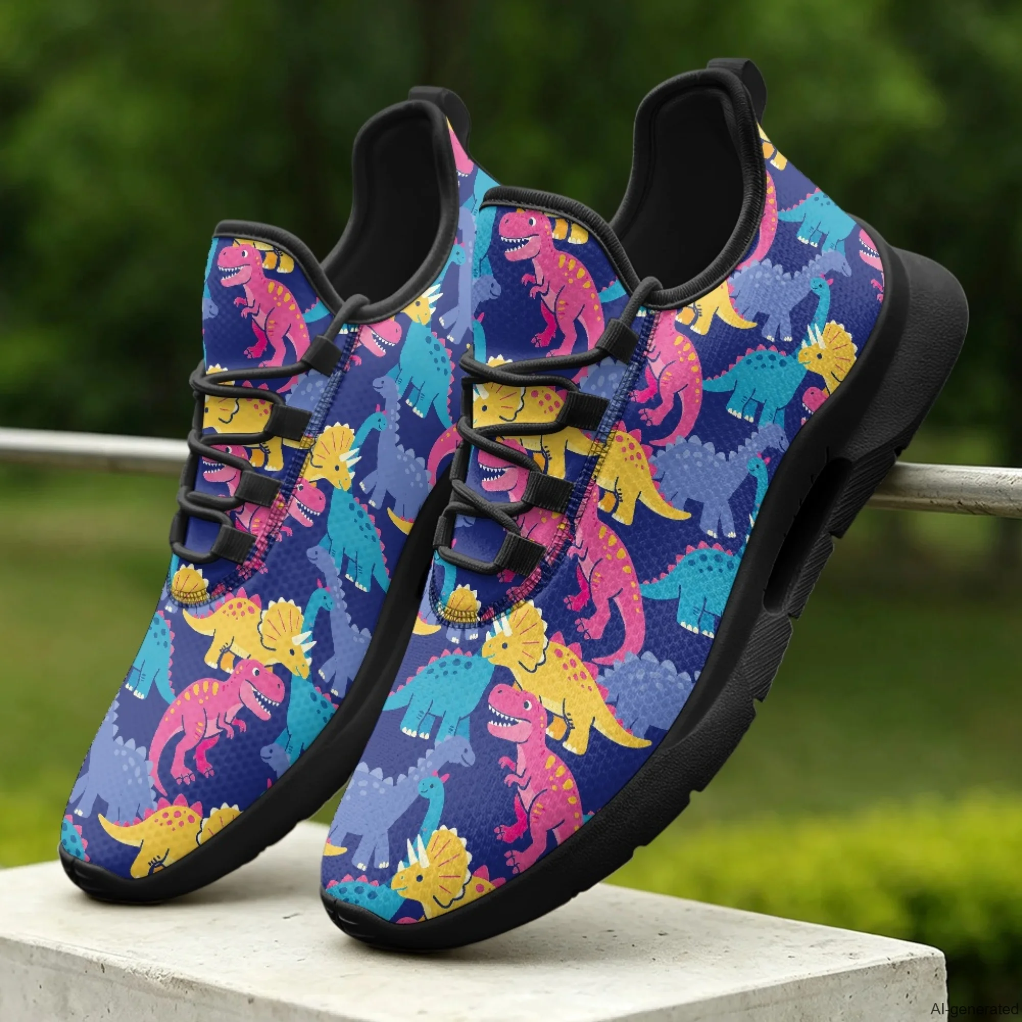 XIXIRIMIDO Lace-up Casual Shoes Men's Sneakers Breathable Mesh Walking Shoes Dinosaur Print Women's Fashion Shoes 35-48