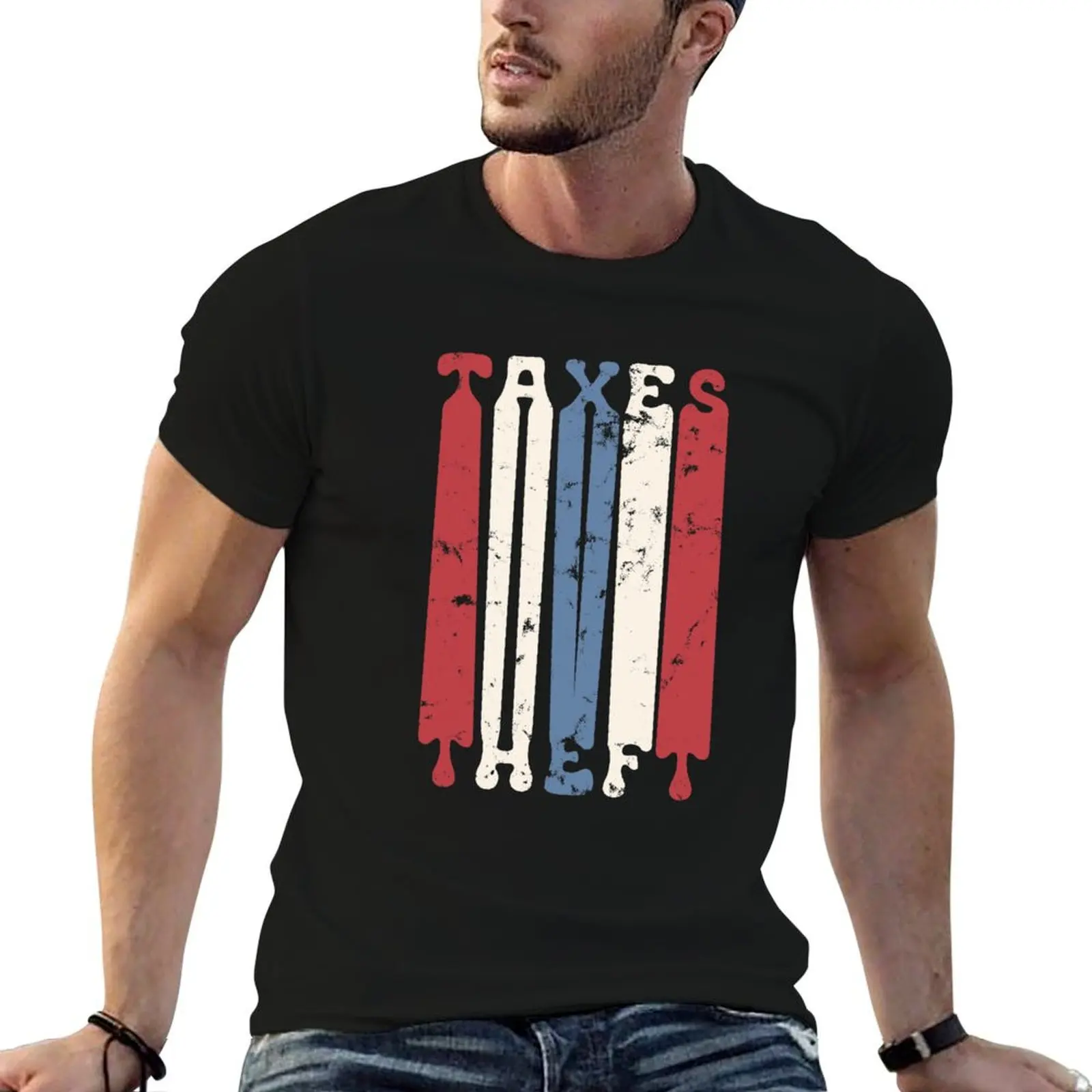 Vintage Style Taxation is Theft Retro Red White and Blue T-Shirt graphic tee shirt t shirt men