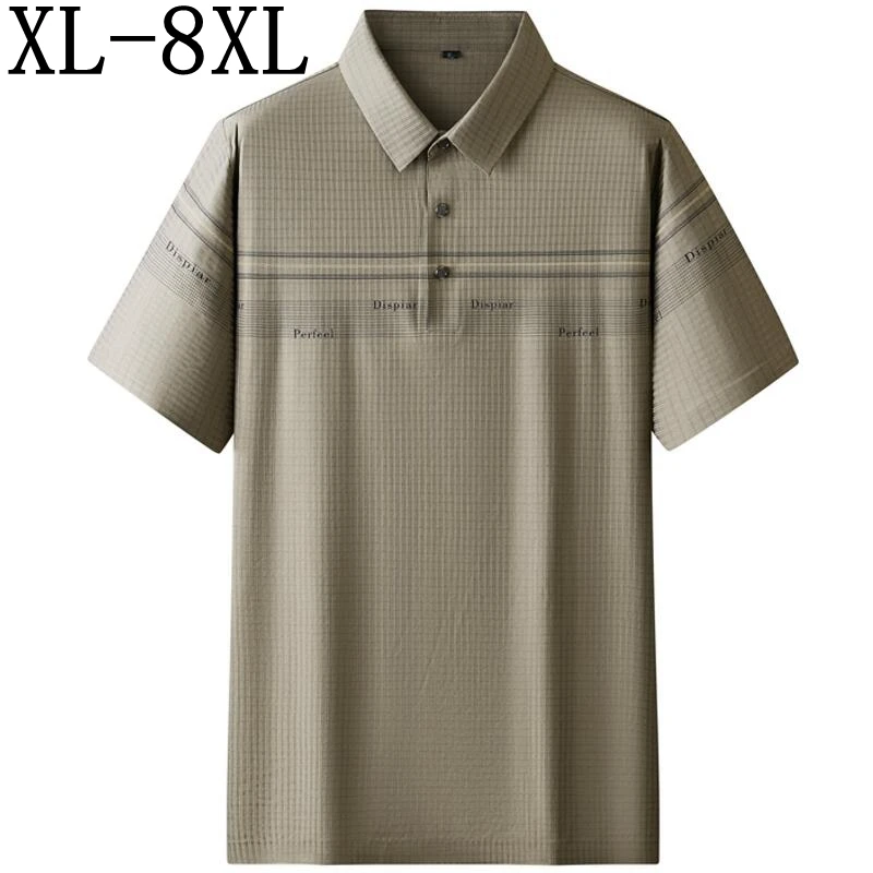 

8XL 7XL 6XL 2024 New Ice Silk Breathable Polo Shirt Men Summer Short Sleeve Loose Men's Shirts High End Casual Mens TShirts