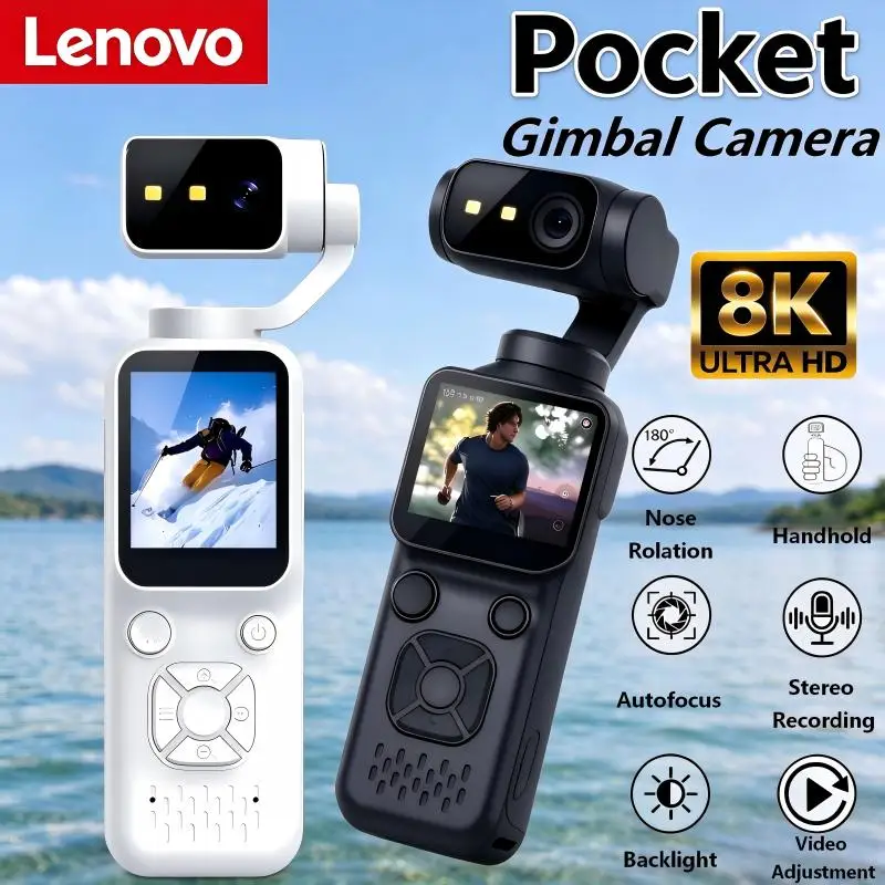 Lenovo Portable Action Cameras WiFi 1080P HD Pocket Vlogging Camera 180° Face Tracking Auto Rotatable Touch Screen Sports Camera