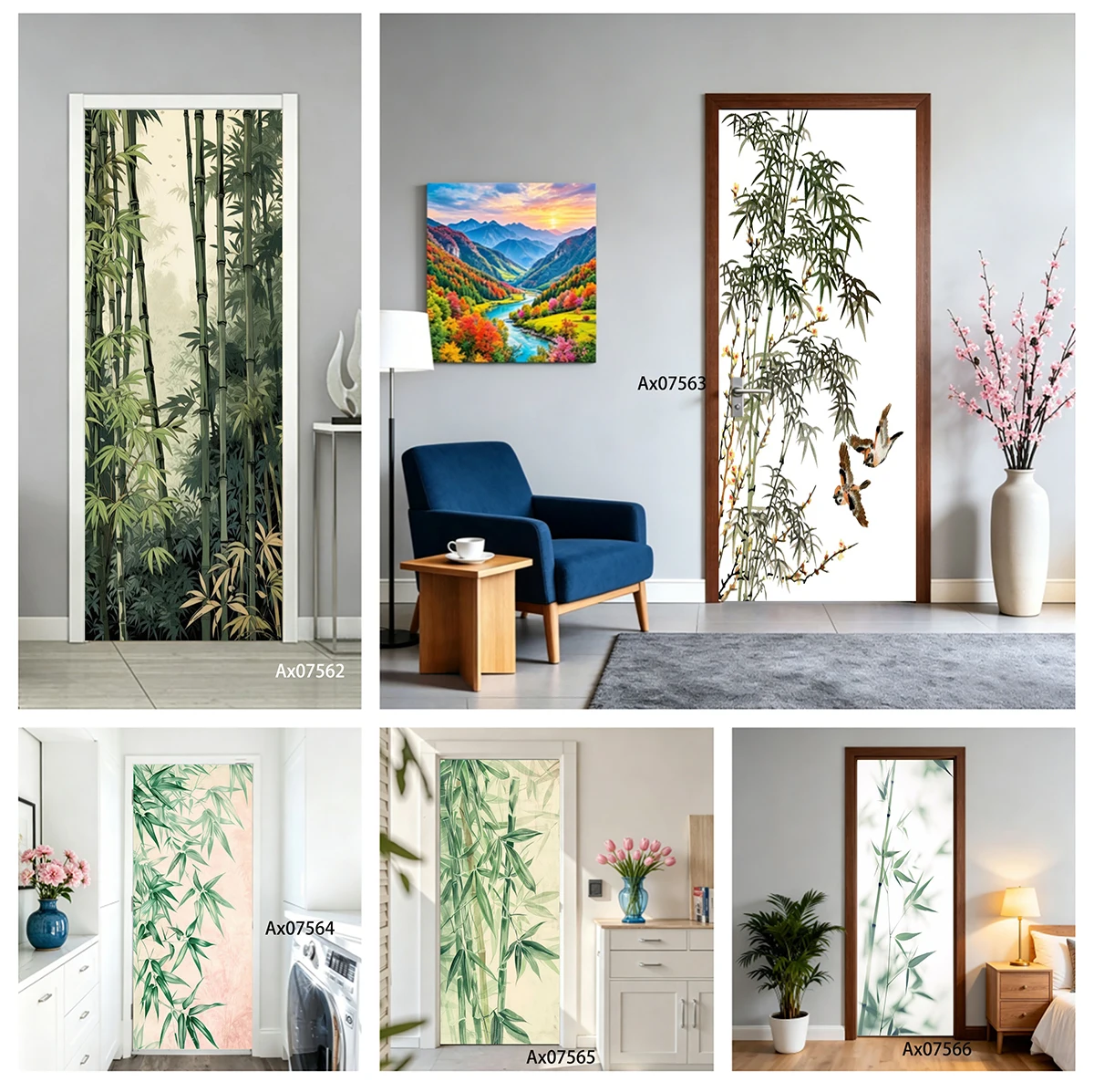 Dense Mist Rainy Bamboo Forest Panda Door Stickers Mural Self-adhesive Wallpaper for Decorative Room Door Refurbished Sticker