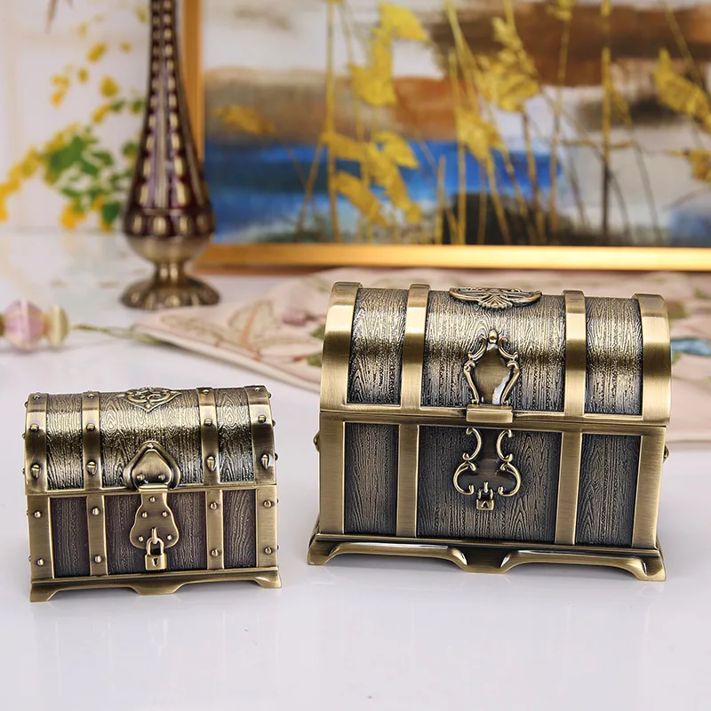 

Vintage Treasure Chest Wooden Jewelry Trinket Storage Box Case Holder With Lock European Classical Treasure Box Organizer