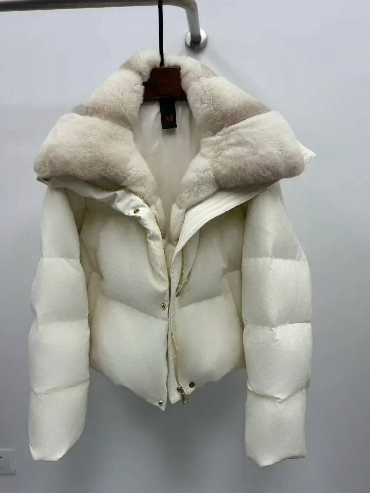 

Hooded Natural Rex Rabbit Fur Reality Fur Coat Female Thick Autumn Winter Top Clothes Warm Goose Down Jacket Fluffy Women