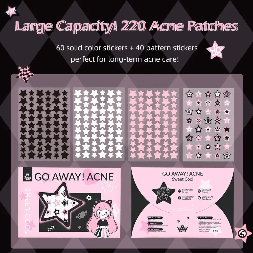 220 pz Acne Patch Sweet Star Brufolo Patch Acne Colorato Invisibile Acne Rimozione Adesivi Per La Cura Della Pelle Per Punti Neri Comedoni