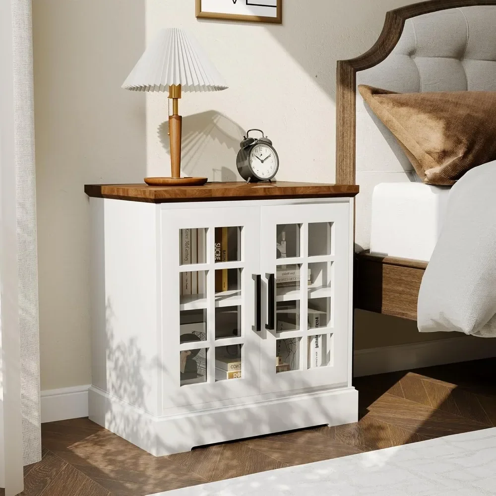 End Tables, Charg Station Wood End Table, Bedside Table W/Temper, Adjustable Shelf, Side Table W/USB Port for Bedroom Live Room