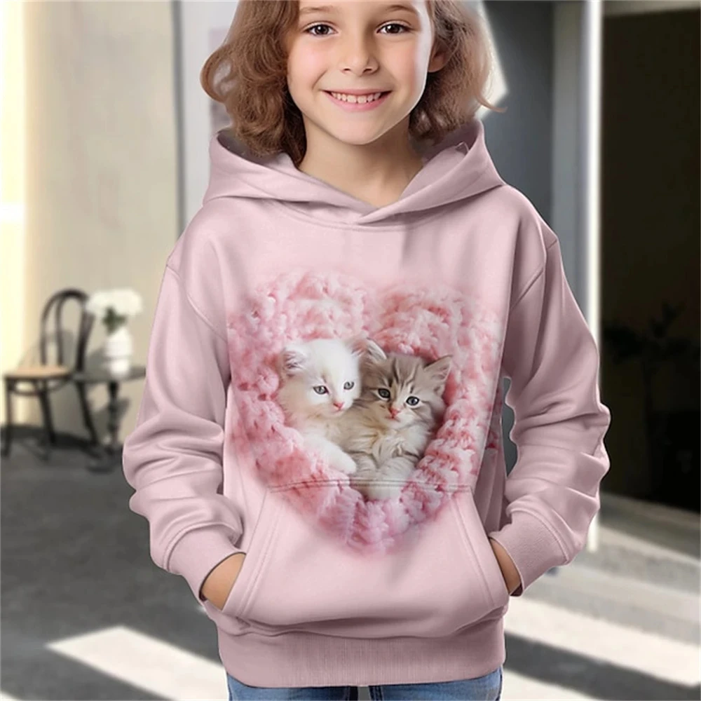 

Cat Print Hoodie Autumn Children's Clothing Autumn 3D Pullover Children Top Long Sleeve Tops Casual Outdoor Clothes for Children