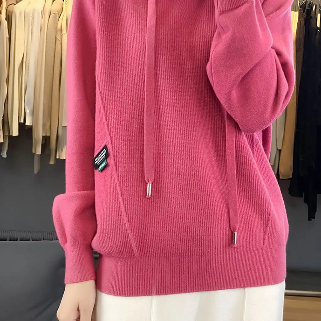 

Women's Hooded Knitted Sweater Autumn Winter Loose Fit Thick All-match Korean Style Base Shirt Knitwear