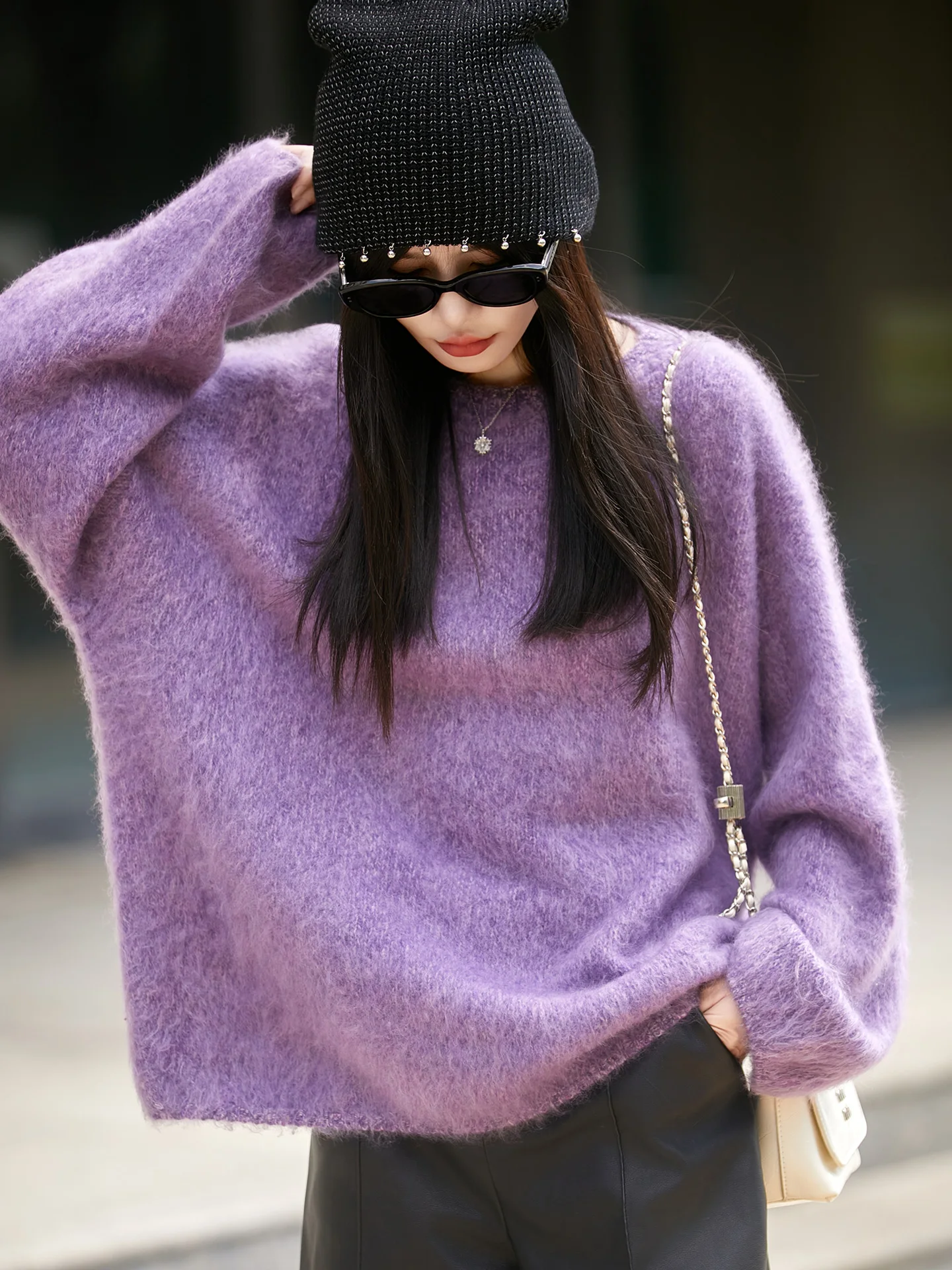 Jersey informal grueso y elegante con cuello redondo para mujer, suéter tejido de lana merina de 100%, ropa sólida suave y cálida, Otoño e Invierno