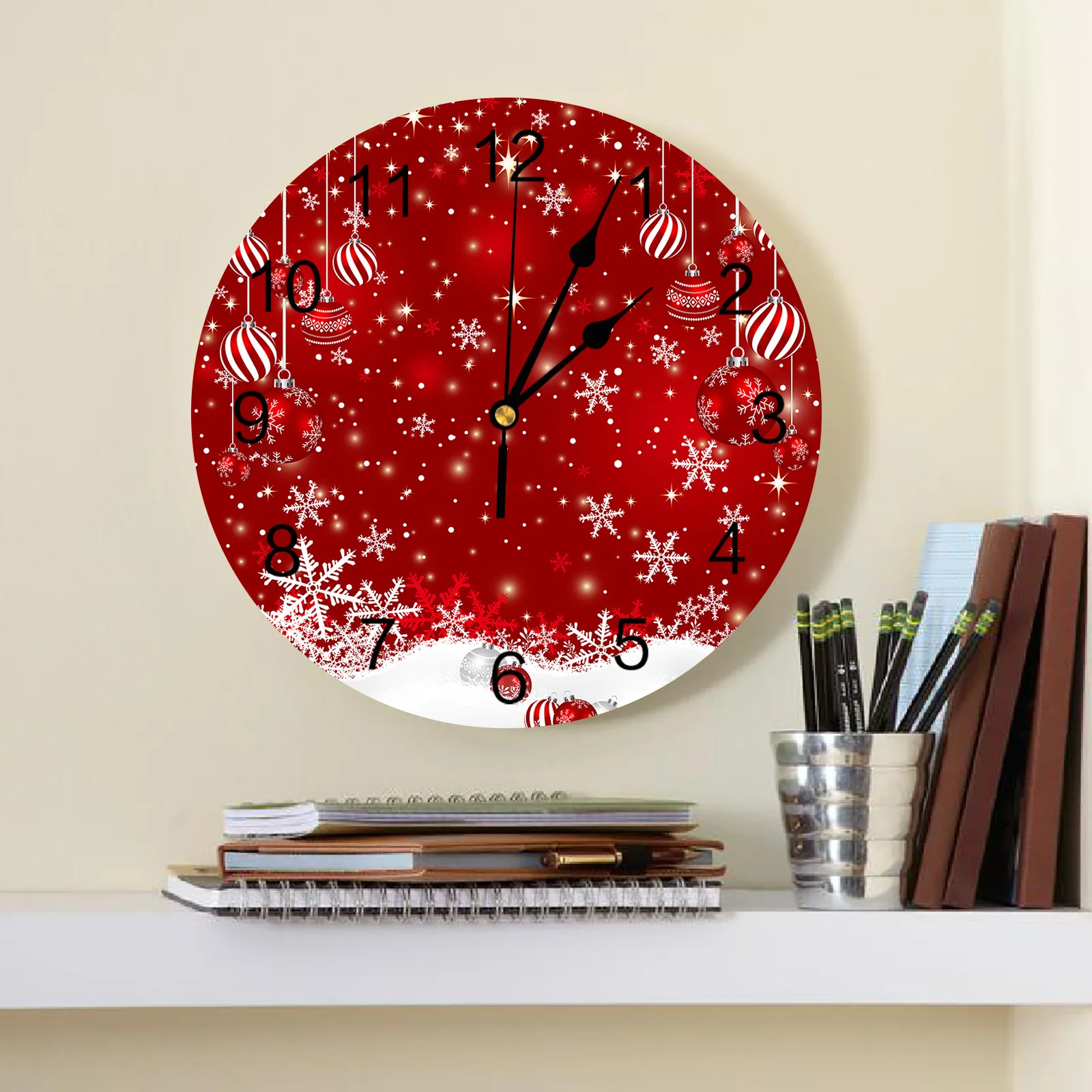 Christmas Balls Snowflakes Round Wall Clock Modern Design Kitchen Hanging Watch Home Decor Silent Wall Watch