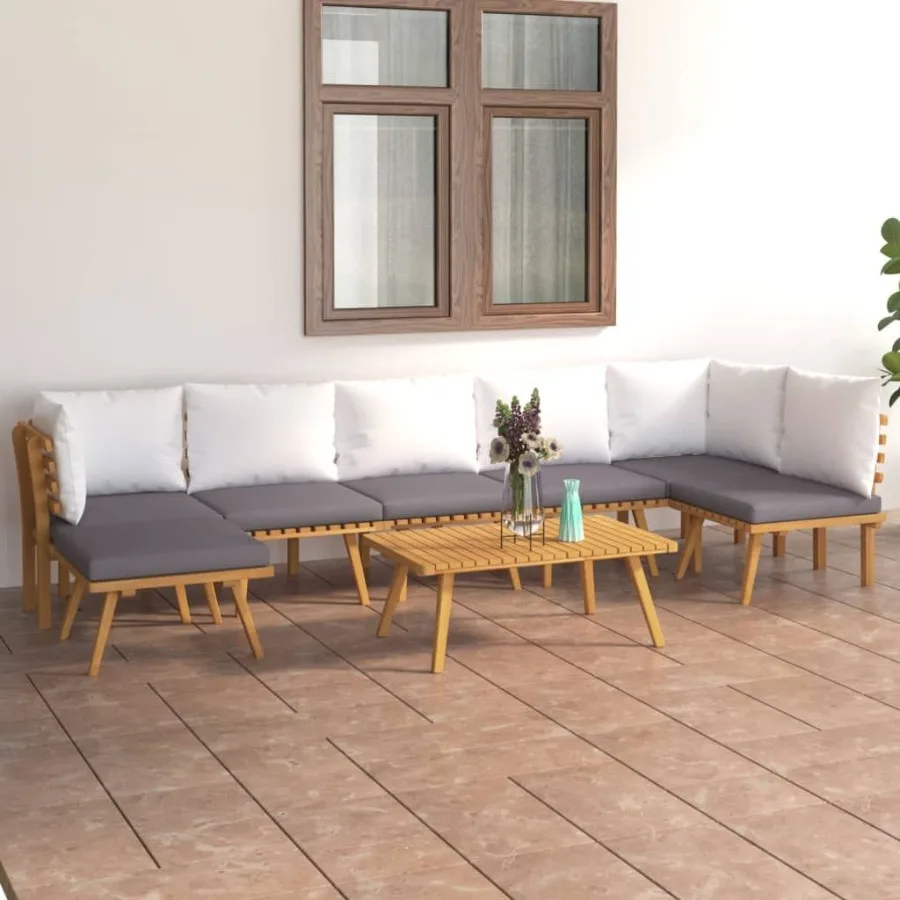 

8 Piece Patio Lounge Set with Cushions Solid Acacia Wood