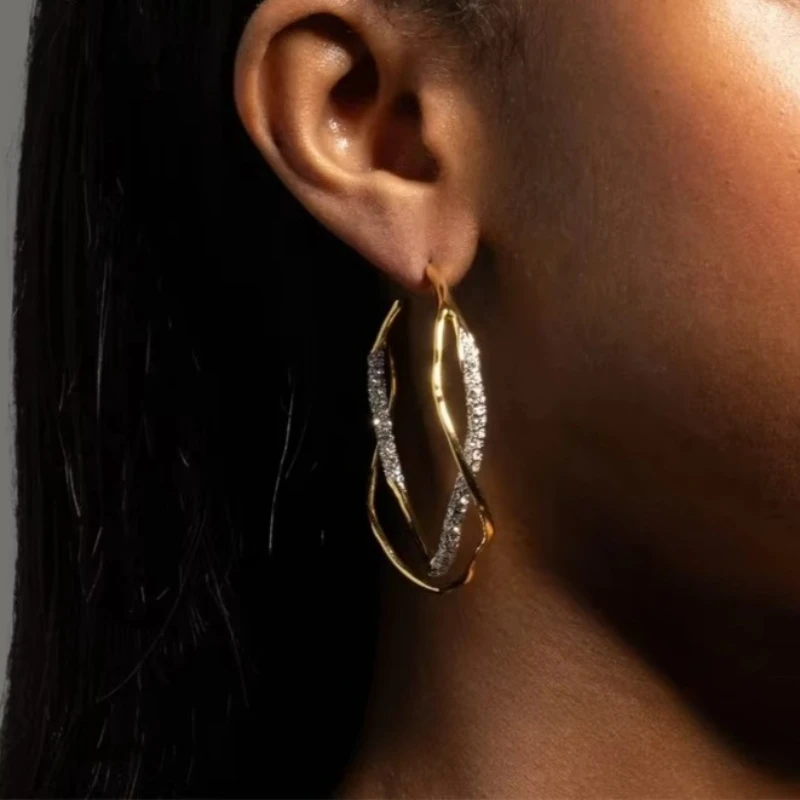 أوروبا مصمم كريستال الزركون الذهب والفضة جولة الأقراط الكبيرة النساء الفاخرة تألق الاتجاه المجوهرات #2