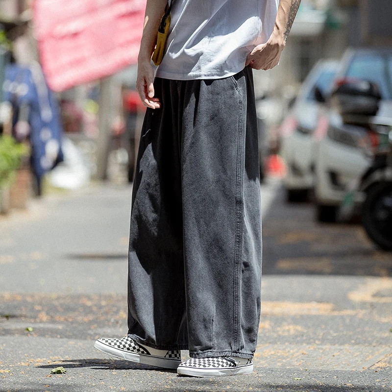 Japanese Style Wide Leg Jeans Men's Thickened Loose Straight Autumn Winter Fashion Brand Floor-Length Oversize Casual Jeans