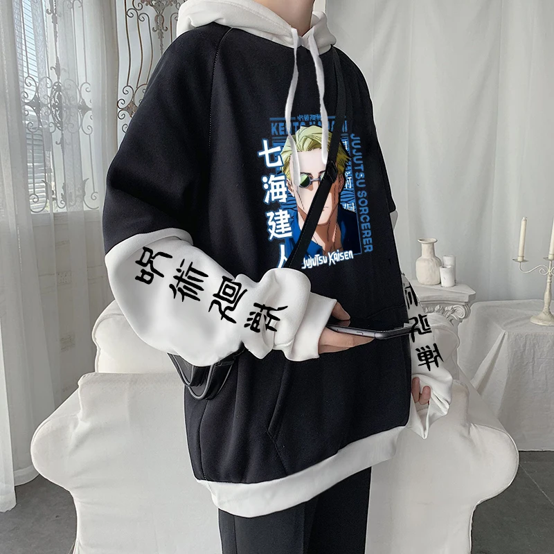 

Anime Jujutsu Kaisen Cool Kento Nanami Cartoon Print Men Hoodies Long Sleeve Harajuku Autumn Winter Plus Size Hooded Sweatshirts