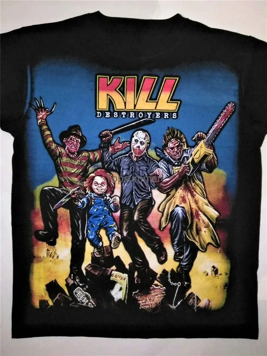 Freddy Krueger Jason Chucky Leatherface T-Shirt Halloween Kiss Kill Horror Movie Printed Tee Shirt