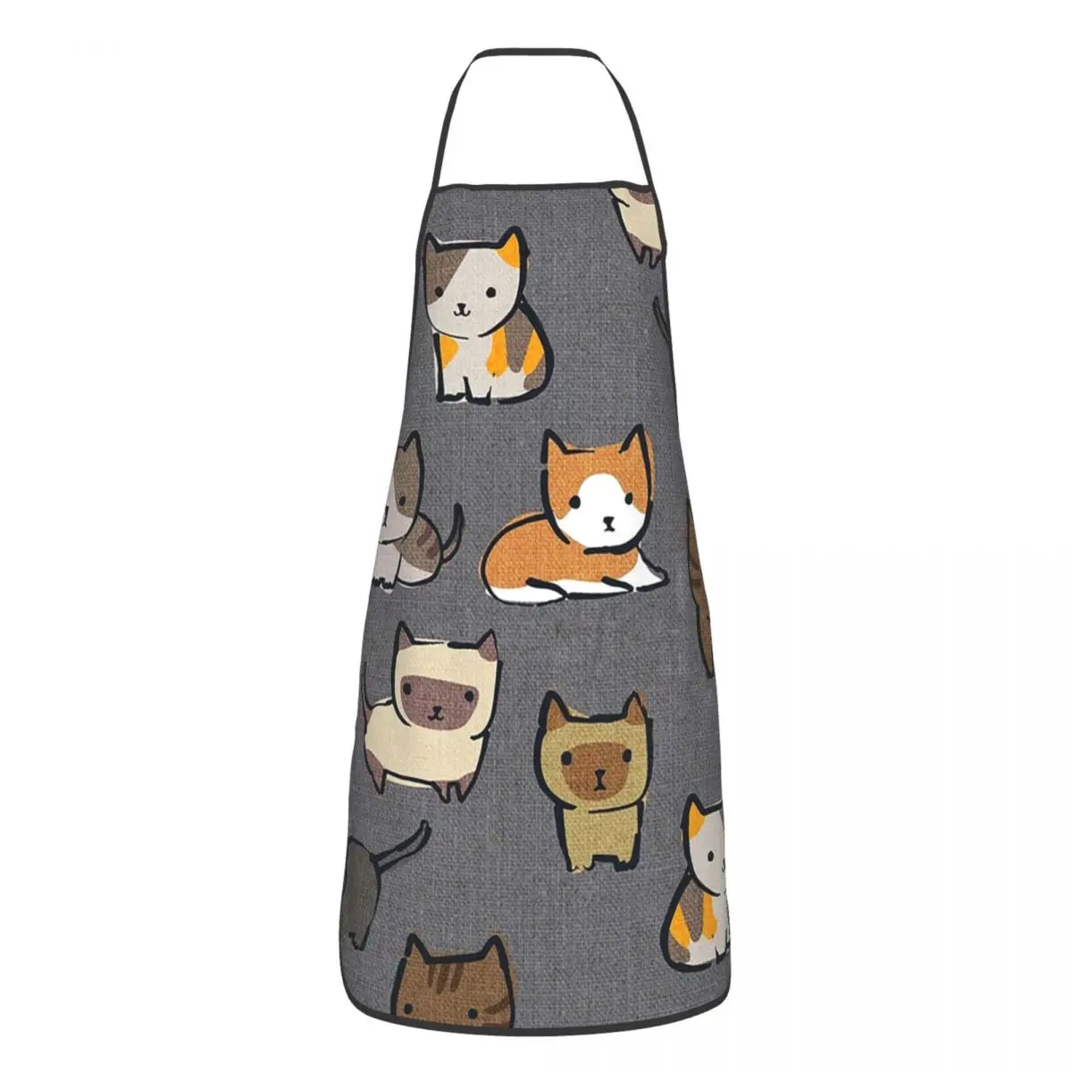 Cats On Dark Grey Charcoal Aprons Chef Cooking Cuisine Tablier Waterproof Bib Kitchen Cleaning Pinafore for Women Men Gardening