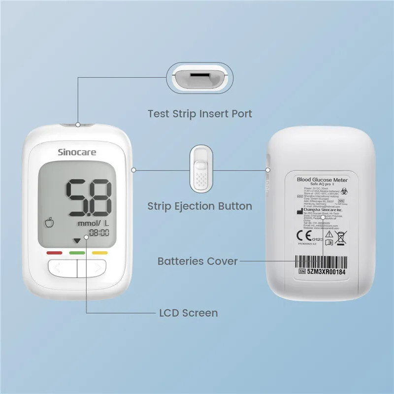 Sinocare-medidor de glucosa en sangre Safe AQ Pro I, glucómetro médico para diabéticos, tiras de prueba, lancetas