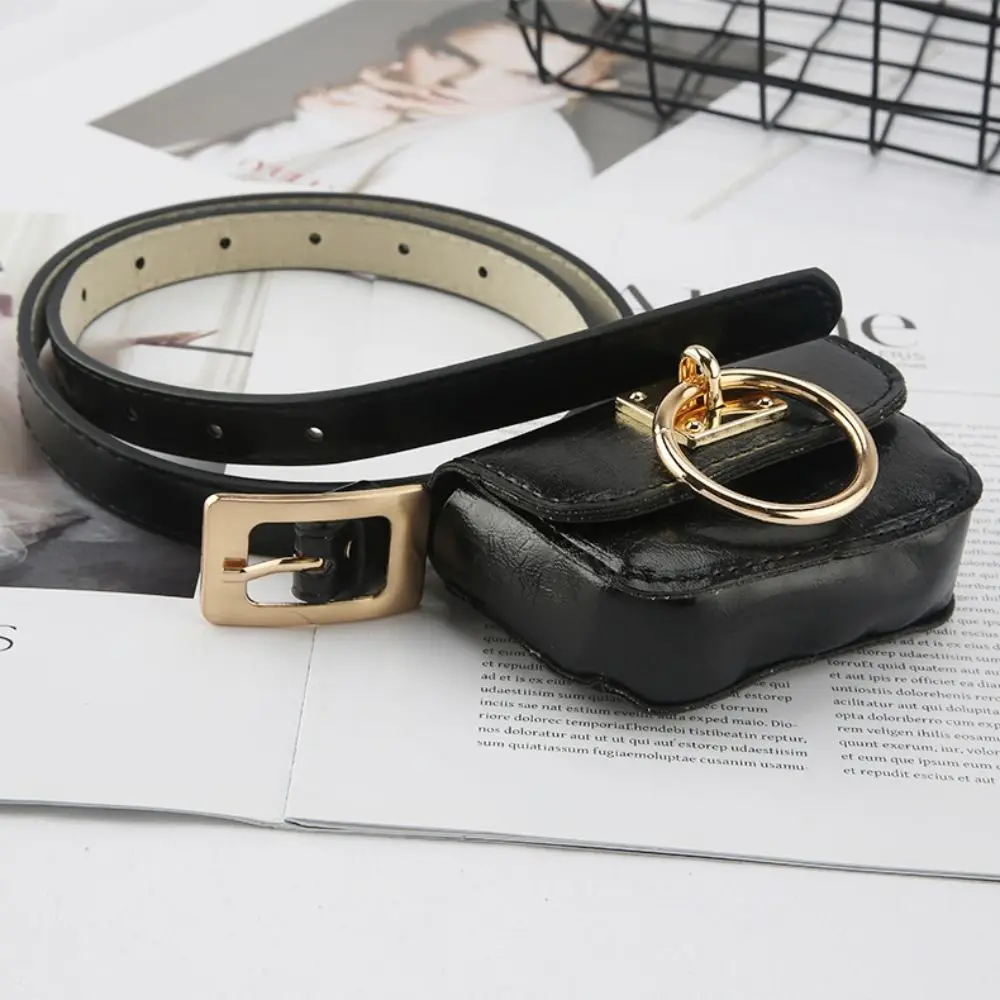 PU Leather Women Vintage Belt Bag New Black Travel Waist Purse Metal Buckle Belts Punk Square Heart Y2K Style Gothic Fanny Packs