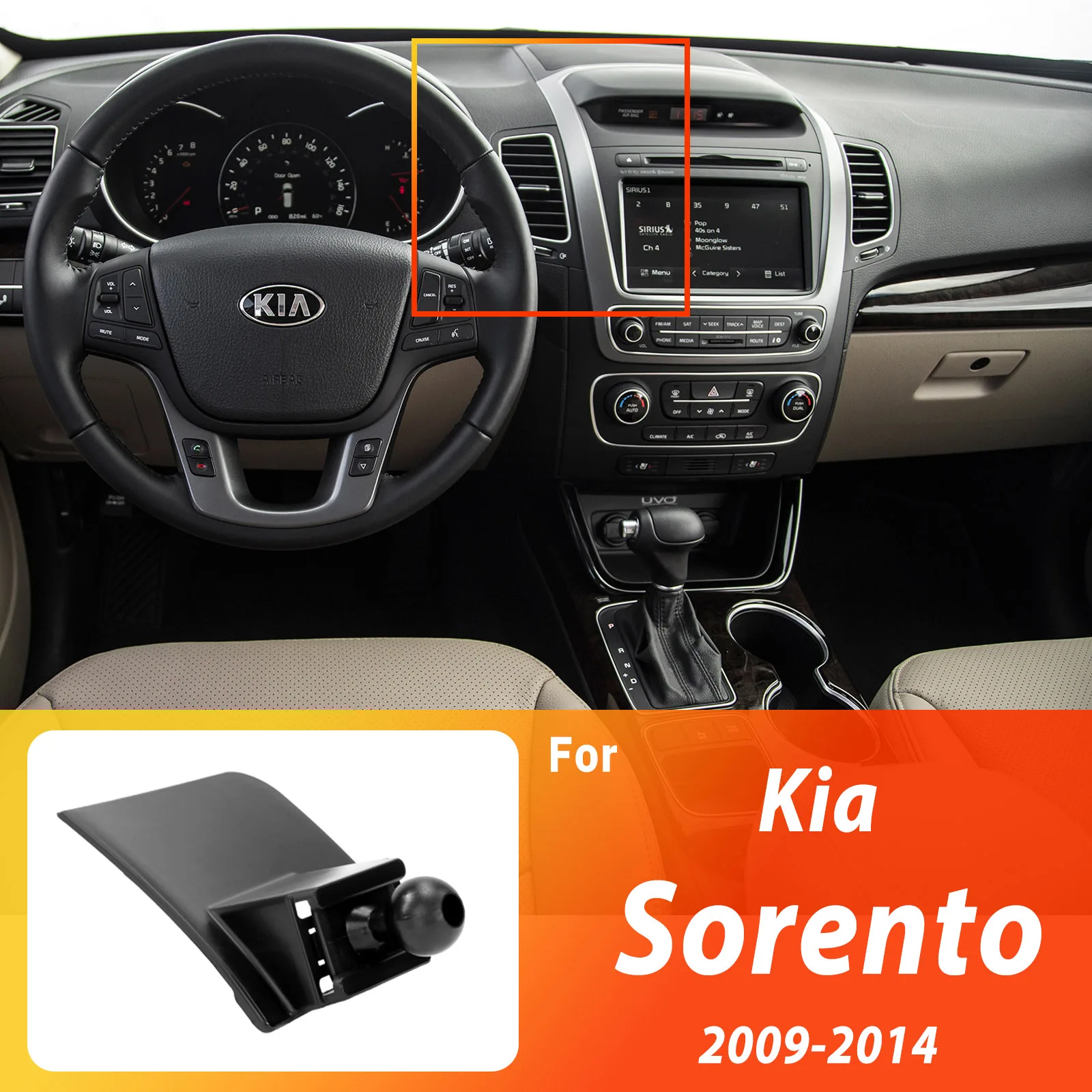 Suporte Magnético para Celular Projetado para Kia Sorento XM 2009 2010-2014 com Carregamento Sem Fio e Liberação com Um Toque