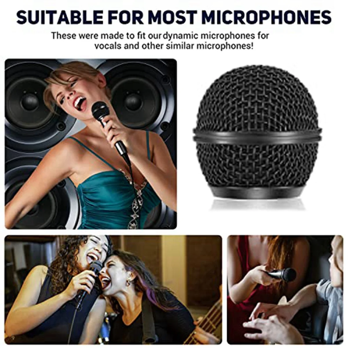 Griglia per microfono wireless Accessori per microfono Testa per griglia per microfono in metallo per Shure SM58, SM58S, SM58LC e altro Nero