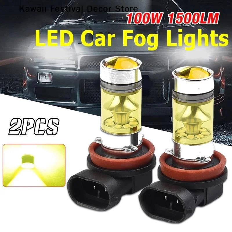 【K】2Pcs  H11 H8 Super Bright LED Bulbs 4300K Yellow 100W 1500LM DRL Fog Light 20-SMD Auto Fog Lamp