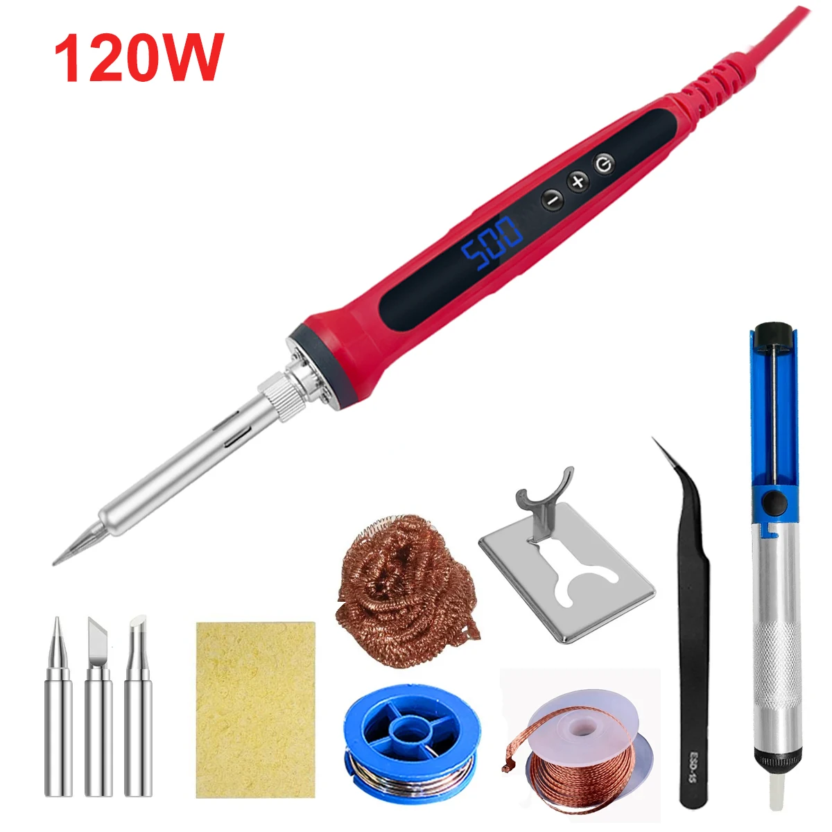 80W Soldeerboutkit Verstelbare temperatuur LCD-soldeerlasgereedschap Keramische verwarming Soldeertips Pincet soldeerdraad