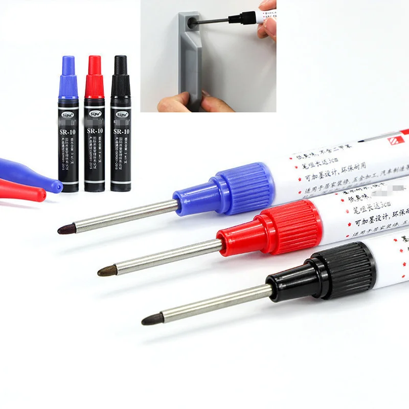 3 COLOR Carpenter Pen 30mm Deep Drill Hole Long Nib Water Resistant Marker Pens Home Decoration Construction Hand Tool Part