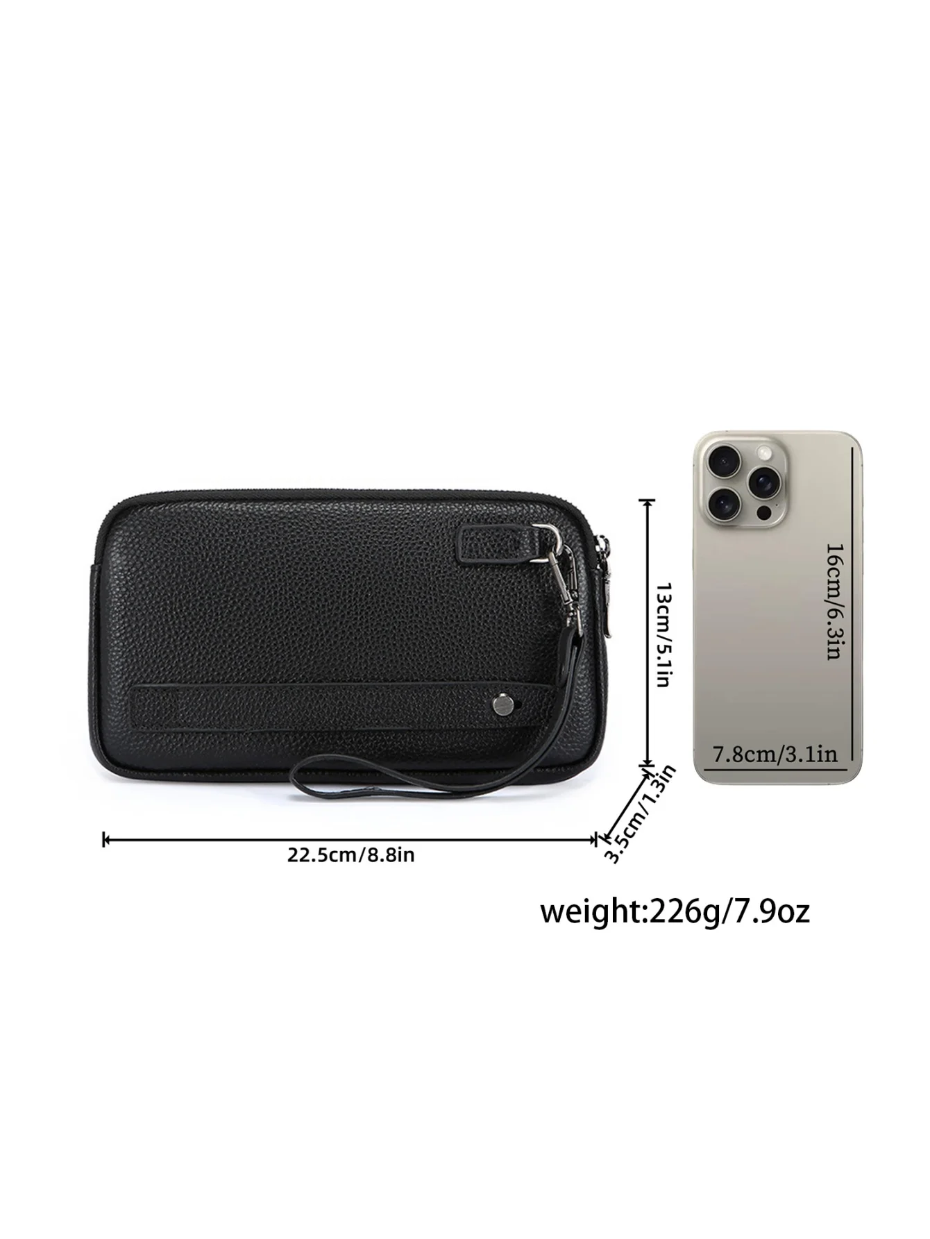 Herren-Clutch-Geldbörse aus echtem Leder, Handtasche mit doppeltem Reißverschluss, großem Fassungsvermögen und 6 Kartenfächern, tragbare Business-Handtasche – Detail 7