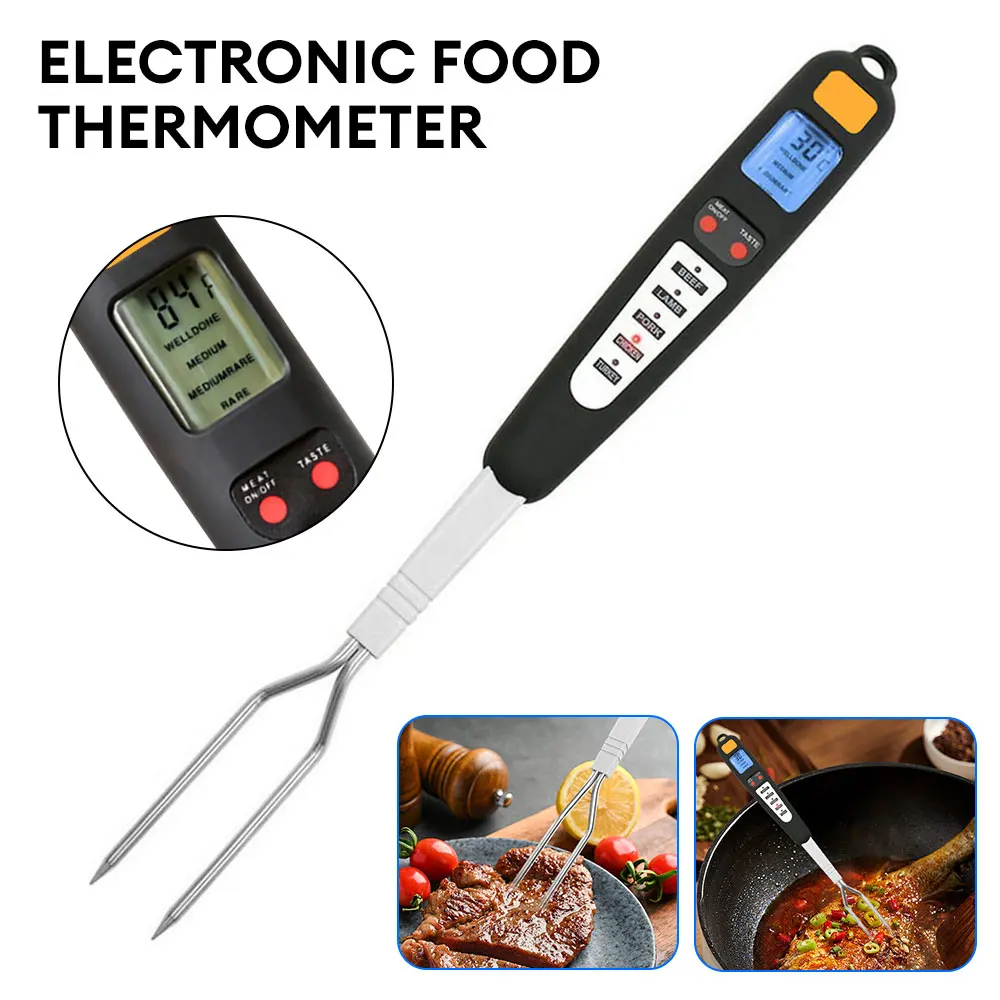304 Stainless Steel Electronic Thermometer with Double Fork for Kitchen Barbecue - Accurate Food Cooking Temperature Probe