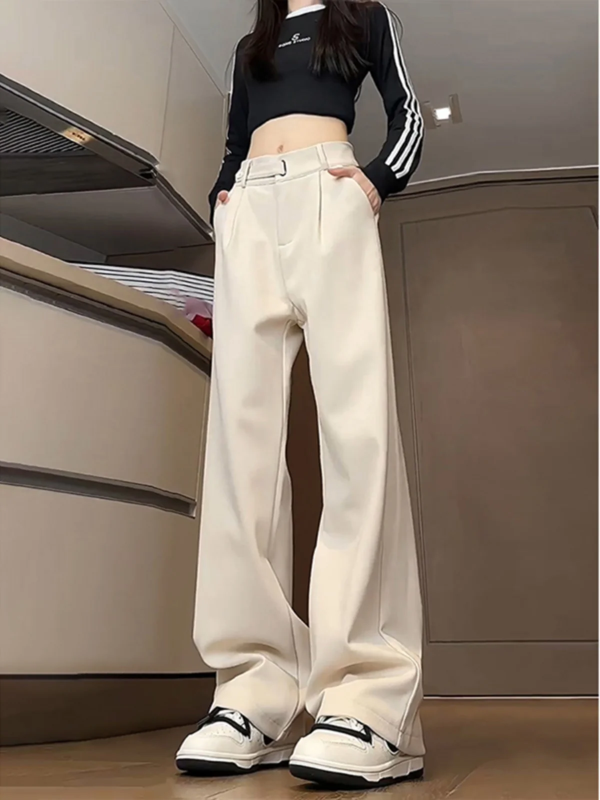 

Мужские и женские шерстяные брюки прямого кроя на флисовой подкладке, осенне-зимние, маленькие размеры, длинные брюки, повседневные брюки с микро-клешем