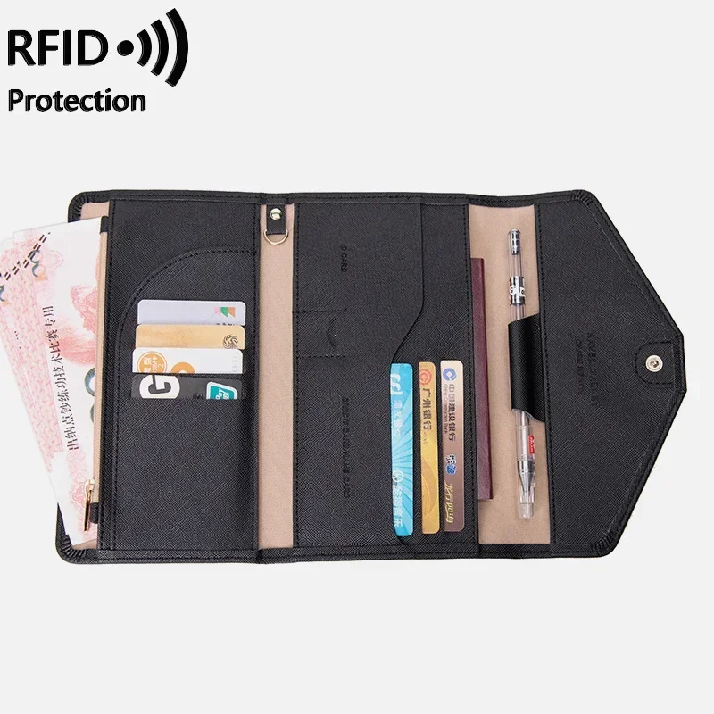 Cross-border Passport Bag Women\'s New RFID Multi-functional Ticket Document Bag Travel Abroad Passport Wallet