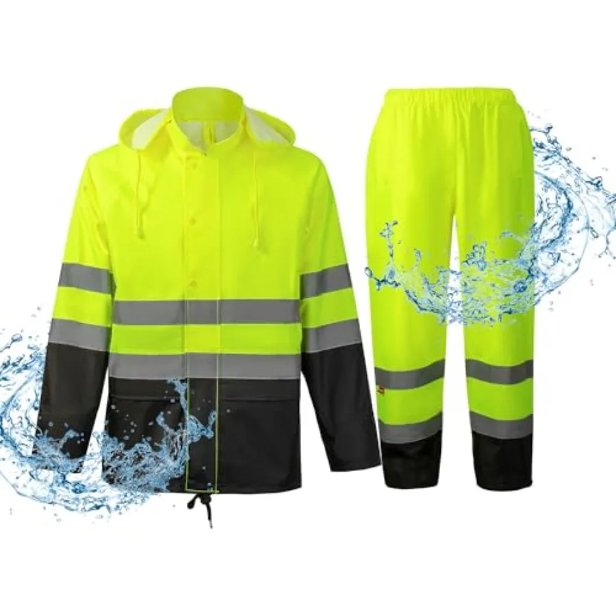 

High Visibility Waterproof Rain Gear for Men and Women Hi Vis Reflective Safety Rain Jacket and Pant Suits Workwear