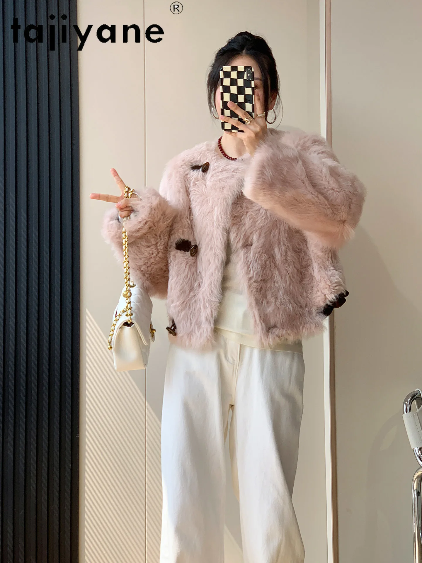 TAJIYANE 100 % natürliche toskanische Wolle Schaffell doppelseitigen Pelzmantel Frau High-End kurze echte Pelzjacke Winterkleidung 2025 Nguy