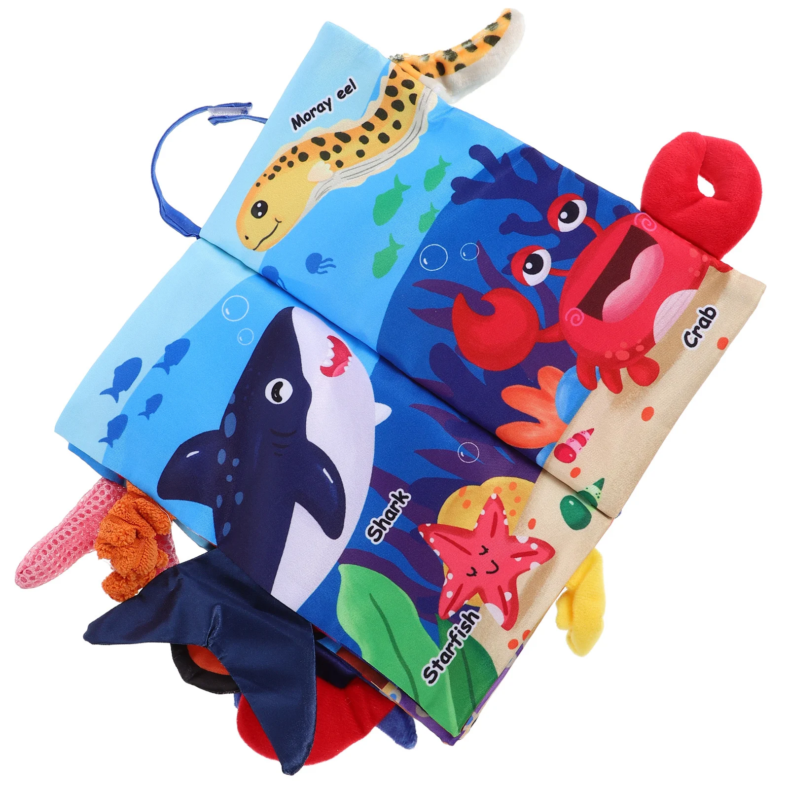 Libro in stoffa increspata per bambini a tema oceano, tessuto morbido, interattivo, per l'educazione precoce, per lo sviluppo sensoriale infantile, giocattolo da bagno