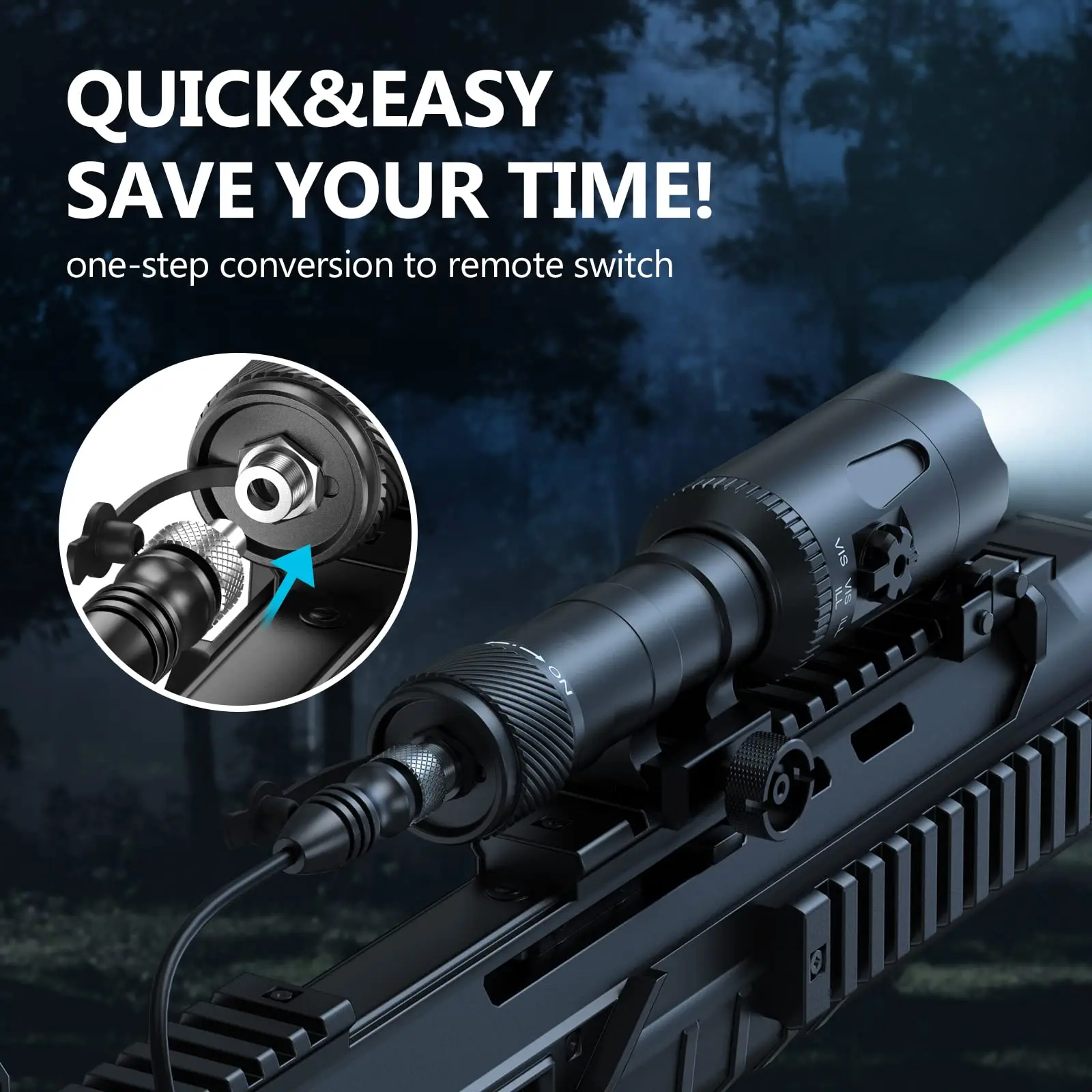 

EZshoot Rifle Flashlight 1000 Lumens LED Light Green Beam Laser Sights Combo with Remote Switch For Picatinny Rail for Hunting