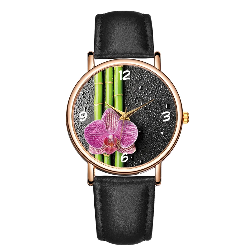 Fashion Women's Quartz Watch Flowers Bamboo Nature Watch Temperament Ladies WristWatch Leather Strap Wristwatch Reloj Mujer