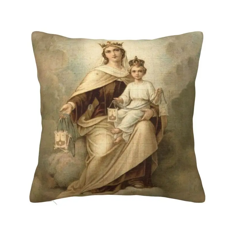 Custom Our Lady Of Mount Carmel Cushion Covers Sofa Home Decor Catholic Virgin Mary Square Throw Pillow Cover