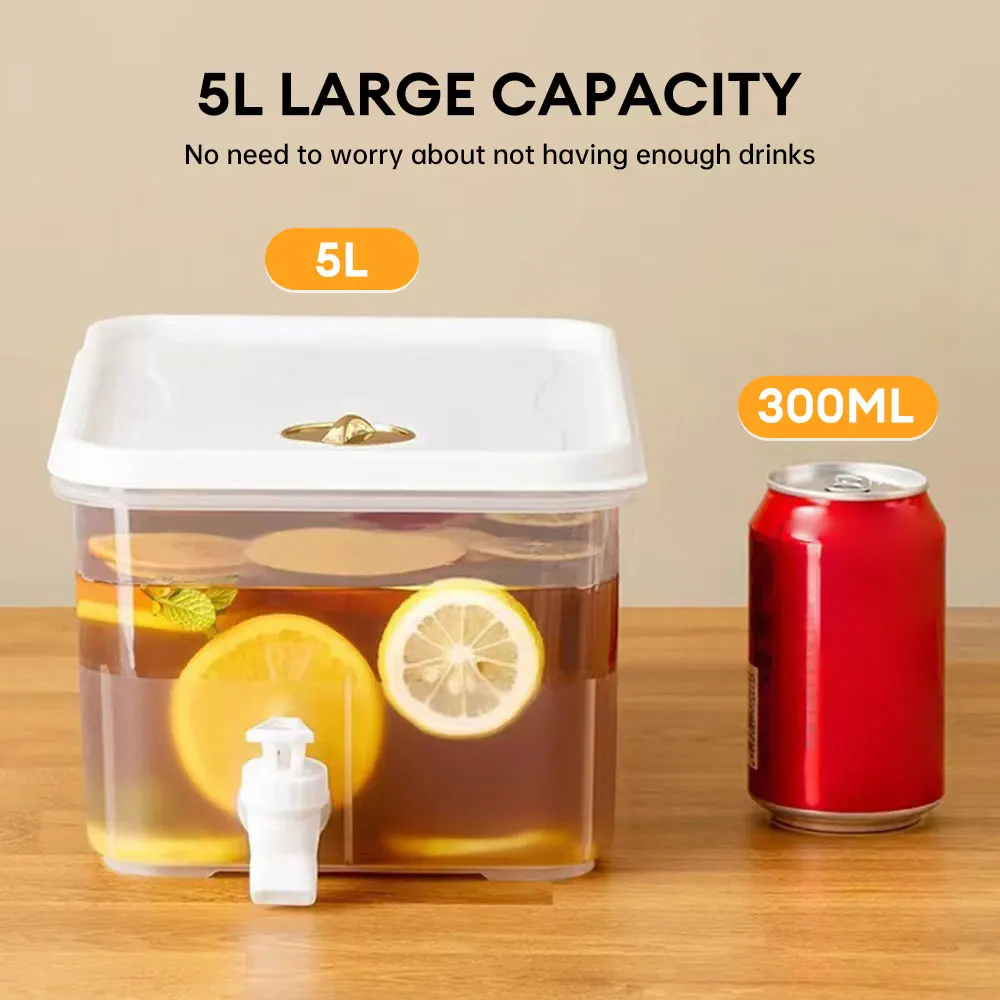 5L Large Capacity Cold Water Pitcher with Tap Refrigerator Jug Dispenser Chilled Drink Dispenser Fridge Juice Drink Container