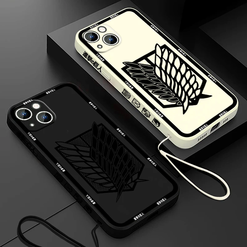 Anime Attack On Titan Logo Phone Case For Apple iPhone 15 14 13 12 11 Pro Max Plus 8 7 SE Liquid Left Rope Capa Cover