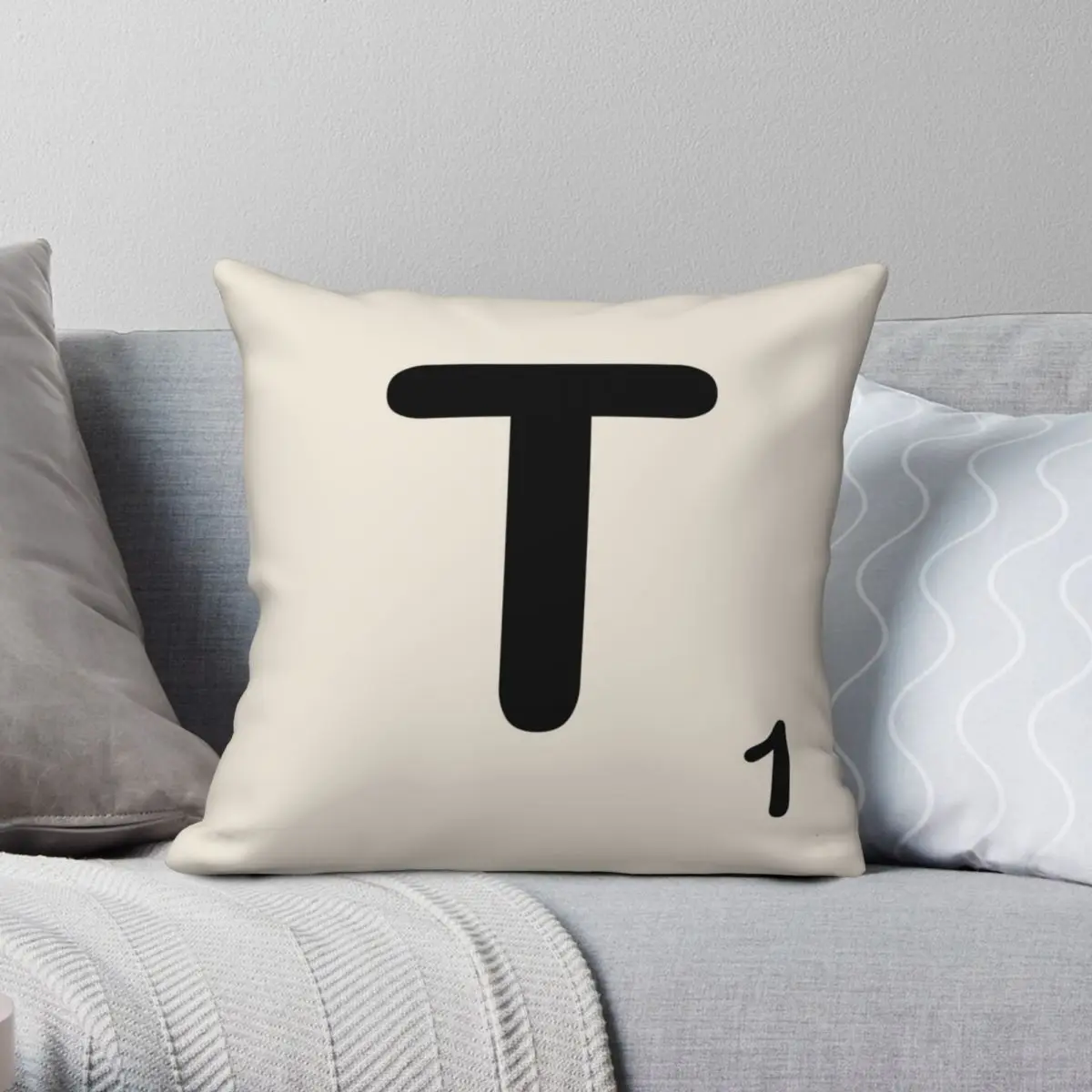 

Scrabble Tile T Square Pillowcase Polyester Linen Velvet Creative Zip Decorative Throw Pillow Case Car Cushion Cover 18"