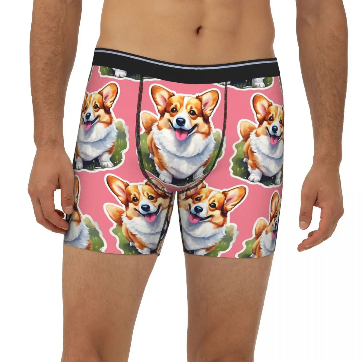 

Corgi Watercolor Long Boxer Underpants Short Men's Panties Soft Underwear for Homme Man Boyfriend Gifts