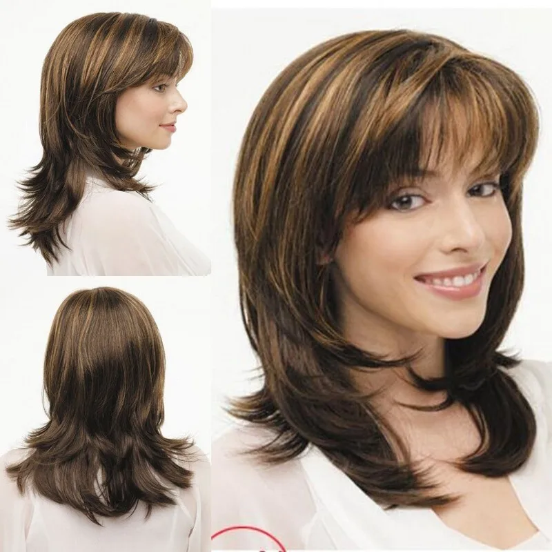 

Women Wig Ladies Daily Hair Curly Wig Dark Brown Bloden Multicolor Wigs+Wig Cap