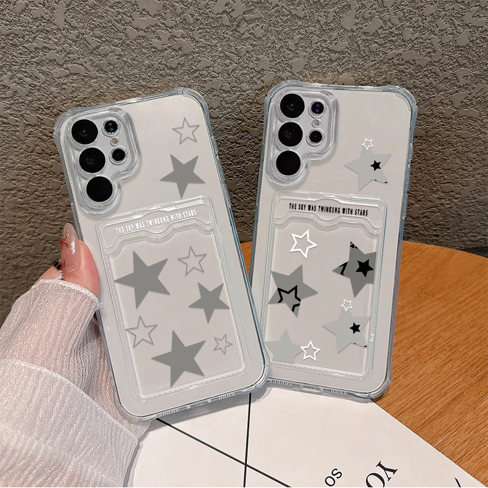 Korean INS Transparent Star Card Hold Case For Samsung A73 A72 A71 A55 A54 A53 A52 A35 A34 A33 A25 A24 A23 A15 A14 A05 A04 5G